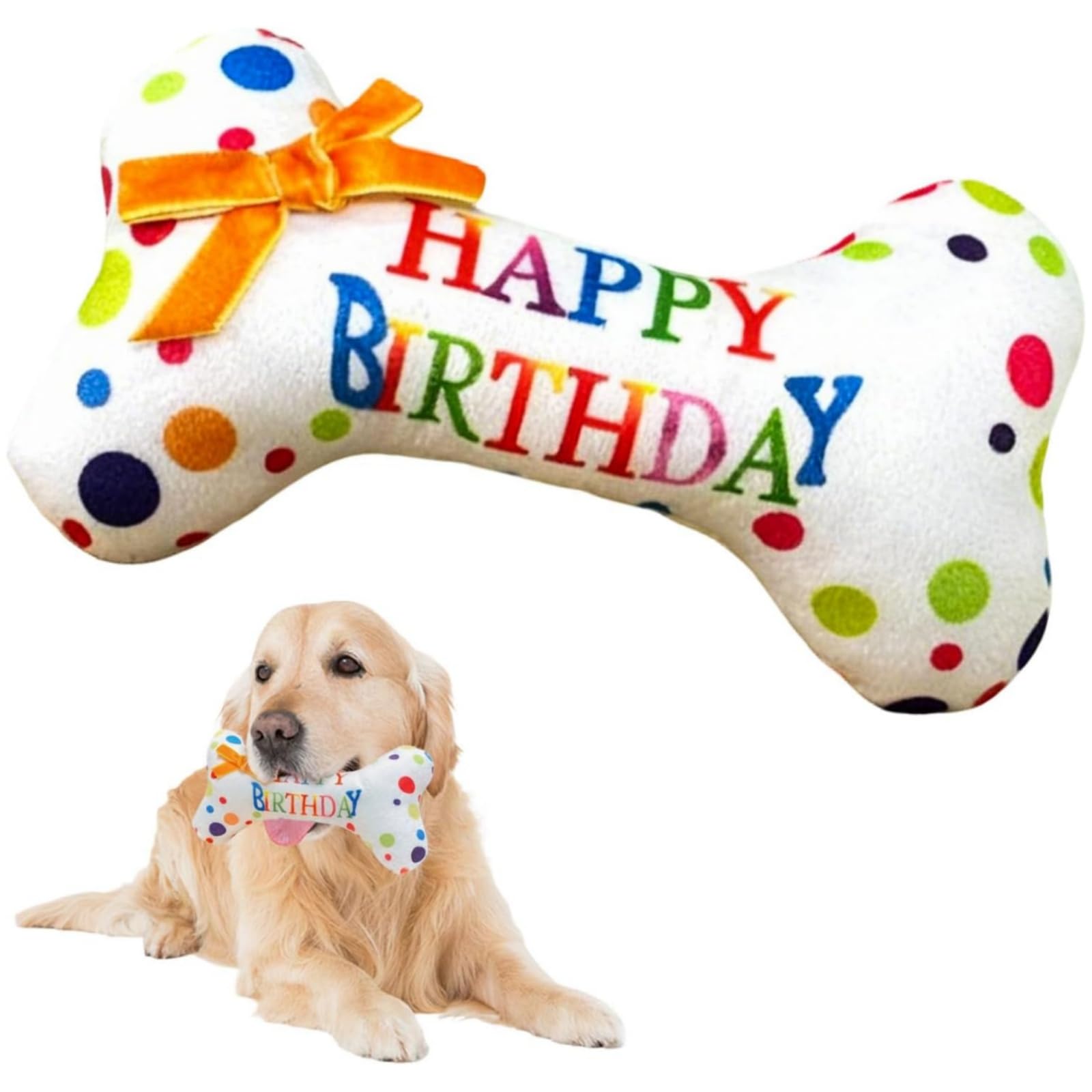 Yoowan Dog Birthday Toy Plush Bone,Happy Birthday Dog Toy,D-Og Soft T-Oy,Fun Interactive Pet Toy for Small to Medium Dogs,Soft Rainbow Birthday Bone with Hidden Squeaker,Durable Chew Toy for Puppy