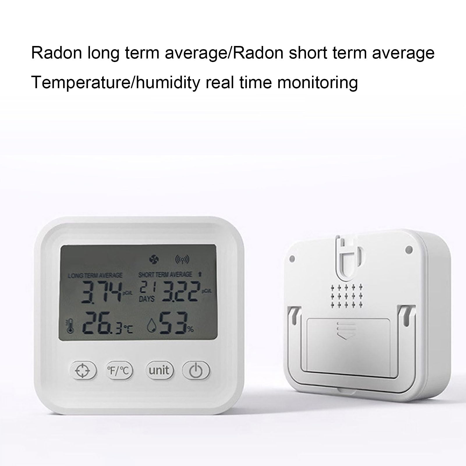 Akozon Detector de Radón Portátil Monitoreo Rápido y Preciso para el Sótano del Hogar con Temperatura Promedio a Largo Plazo Humedad Kit de Prueba 4 en 1 Instalaciones Médicas