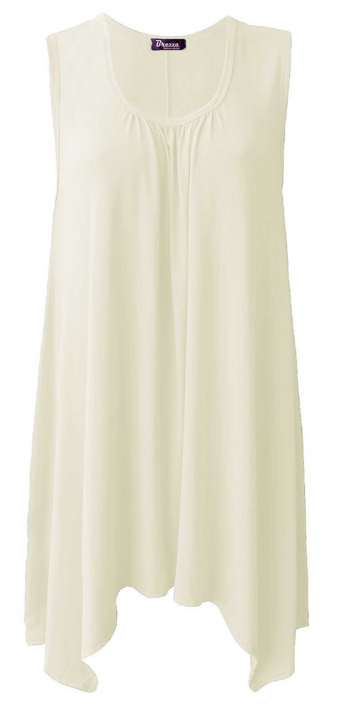 Girlzwalk Women's Cream ® Hanky Hem Top Sleeveless Flared Jersey Long Tunic Flared Swing Vest Top