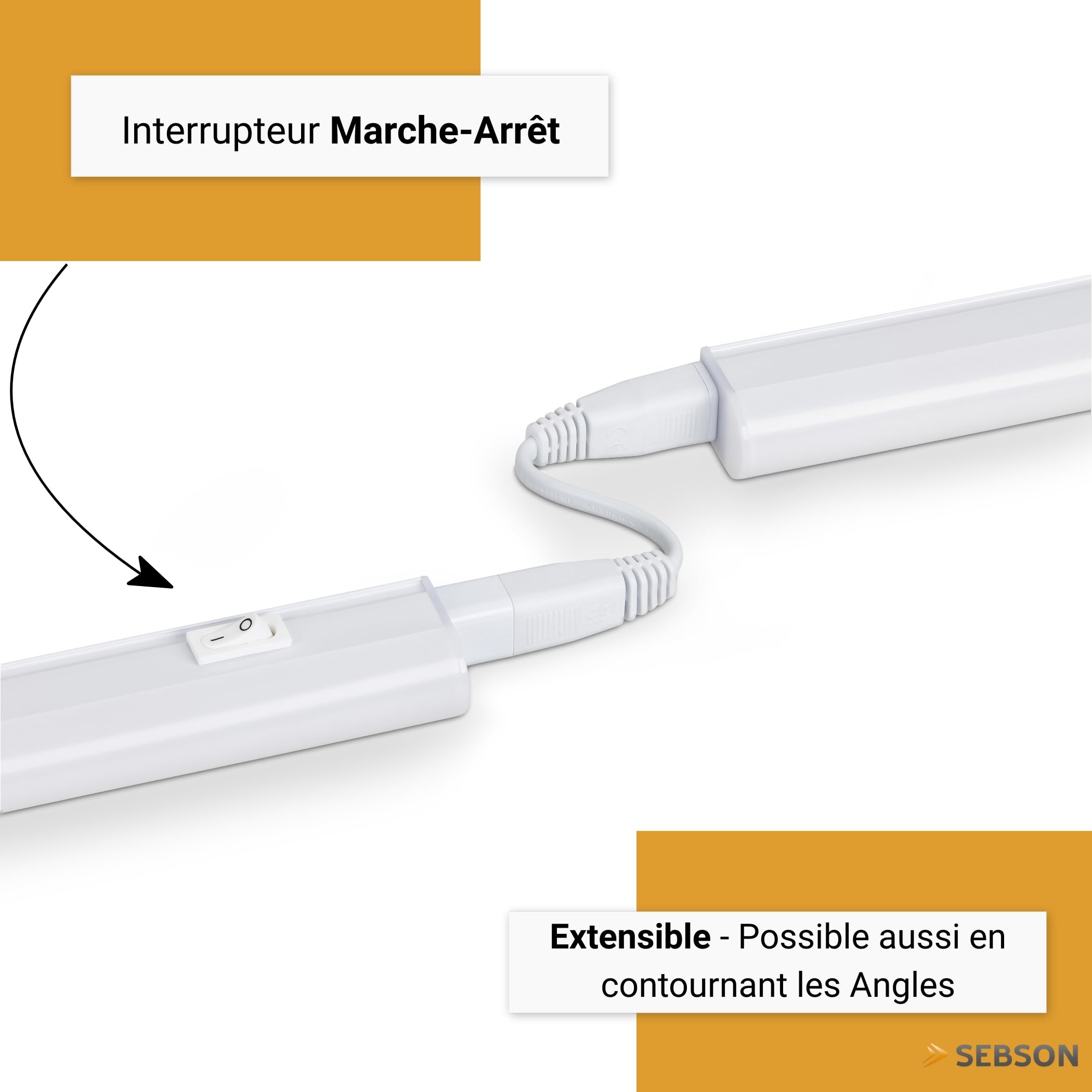 SEBSON Réglette LED sous Meuble Cuisine 60cm avec Prise et Interrupteur, Blanc Neutre 4000K 9W 1400lm, Barre LED 230V, Lampe de Cuisine 570x30x22mm