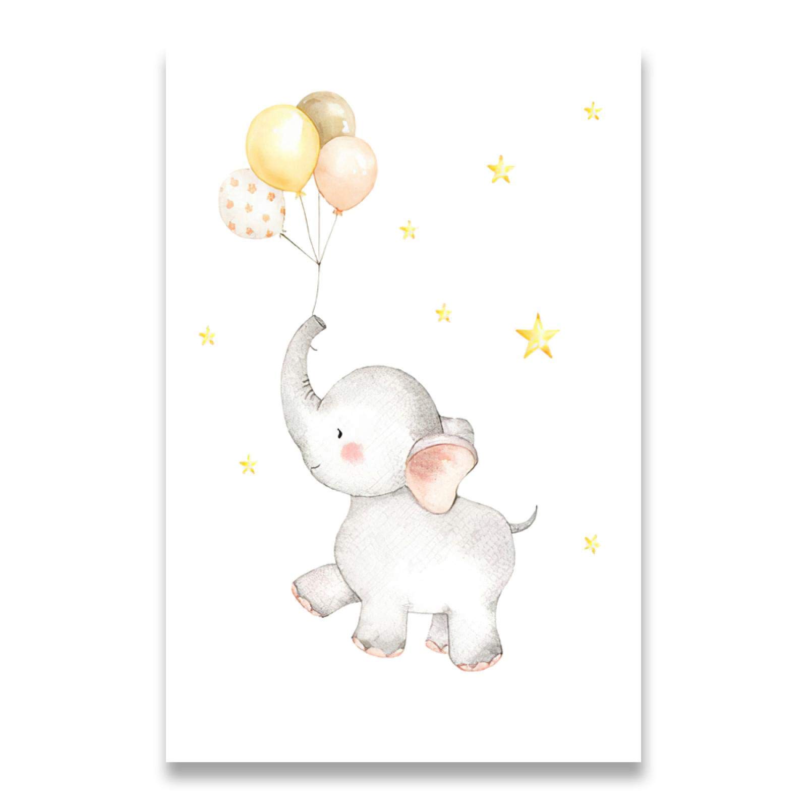 Arte de la pared Pintura Elefante Luna Estrella Bebé Animal Guardería Póster Niño Lienzo Impresión Simple Nórdico Niños Habitación Decoración Imagen 50x70cm (20x28in) x3 Sin marco