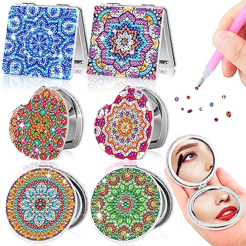 Thyle 6 Pcs Diamond Painting Compact Mirror DIY Painting Pocket Folding Portable Purse Mirror with Magnification Diamond Art Kits Gifts for Women