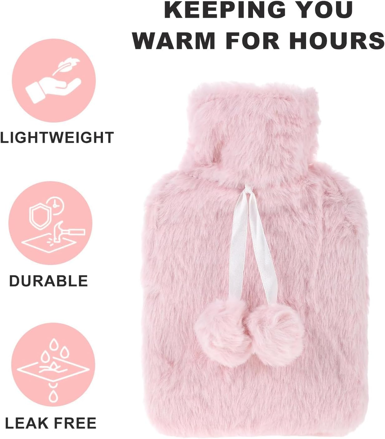 Premium Hot Water Bottle with Soft Faux Fur Cover, 500ml Mini Hot Water Bag for Hand & Foot Warmth, Cold Compress Therapy, for Women & Men (Pink)