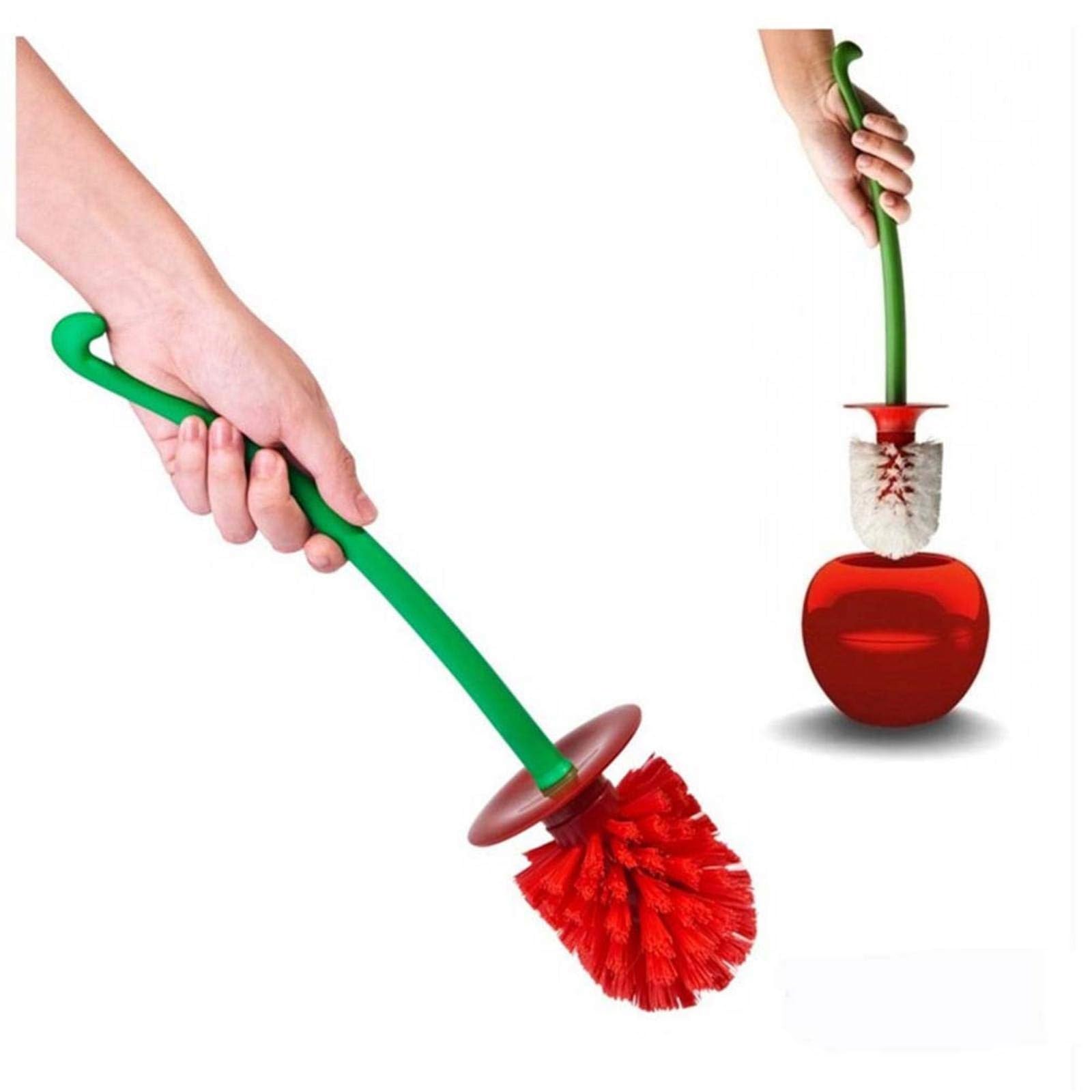 Brosse WC En Forme De Cerise - Design Amusant, Manche Long 37 Cm, Couleur Rouge/vert/orange, Hygiénique
