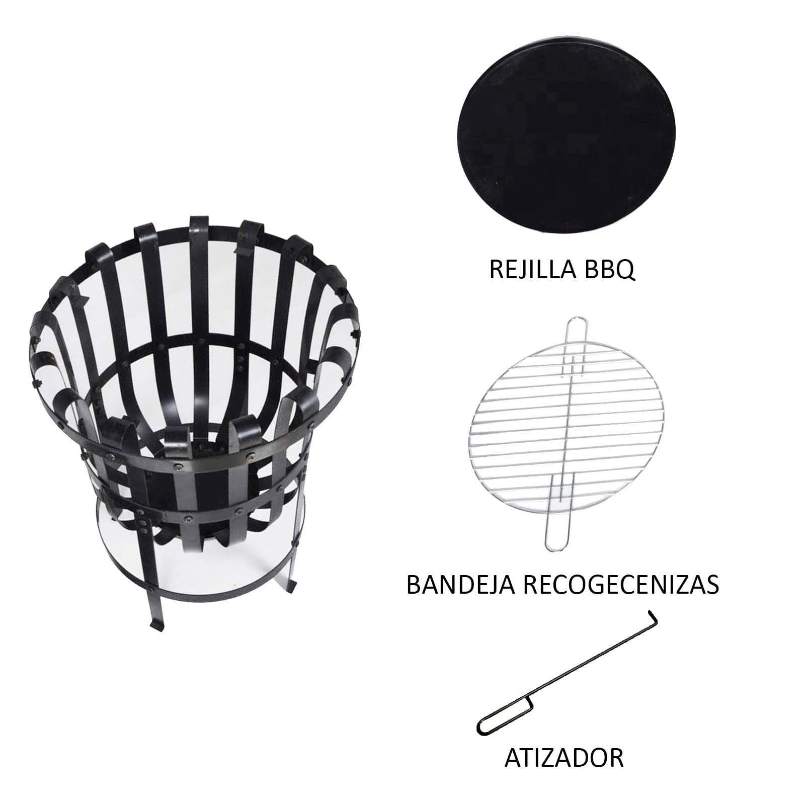 KEKAI Brasero de Acero para Exteriores 2 en 1 con función de Barbacoa y Fuego Kekai Dana 40 x 56 cm Grill, Atizador y Recogida de Cenizas
