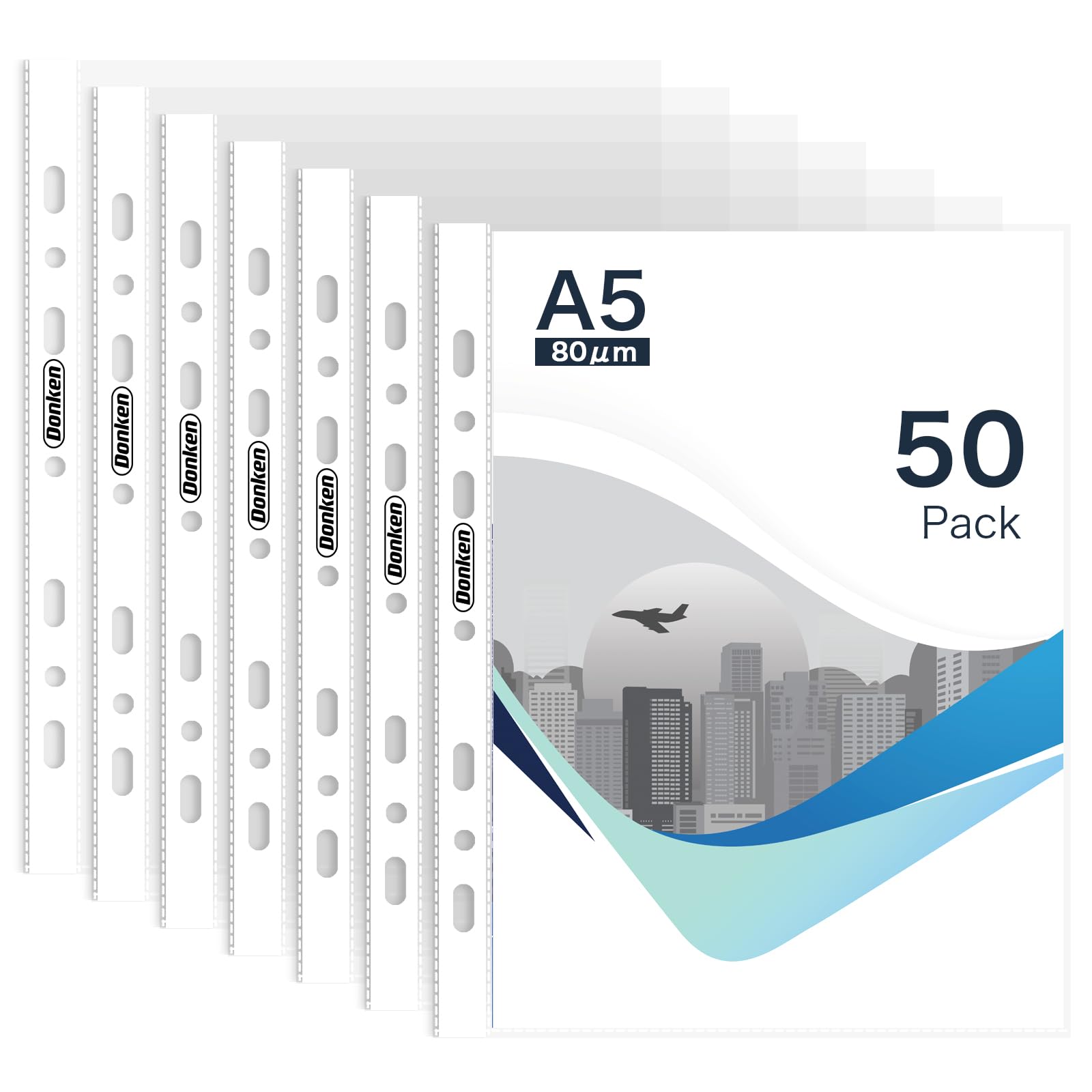 Punched Pockets A5 Clear 80 Micron Strong Plastic Sleeves, 50PCS
