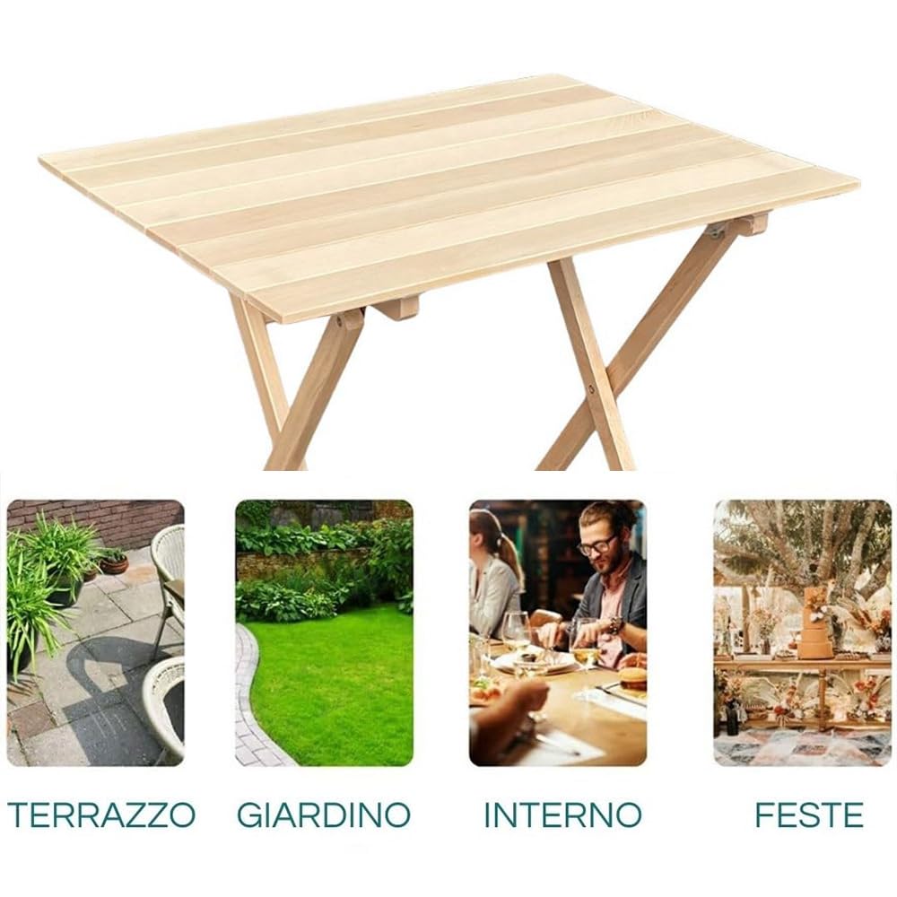 PALUPLUS Tavolo Pieghevole da Giardino in Legno di Faggio, Misura 80x60x72 cm, Tavolino Richiudibile dal colore Naturale, Tavolo da Picnic, Campeggio, Terrazzo -269C