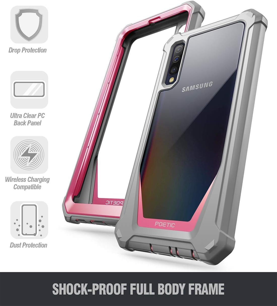 Up To 40% OFF Poetic Guardian Series Case Designed for Samsung Galaxy A50/A50s Case, Full-Body Hybrid Shockproof Bumper Cover with Built-in-Screen Protector, Pink/Clear