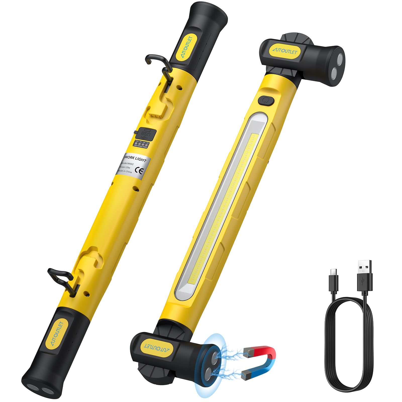 AUTOUTLET Werkstattlampe LED Arbeitsleuchte, 3000LM Akku Strahler 6000mAh USB-C-Schnellladen mit 3 Farbtemperaturmodi, Magnet & Haken, IP65 Wasserdicht Motorraumleuchte für Werkstatt Baustelle Garage