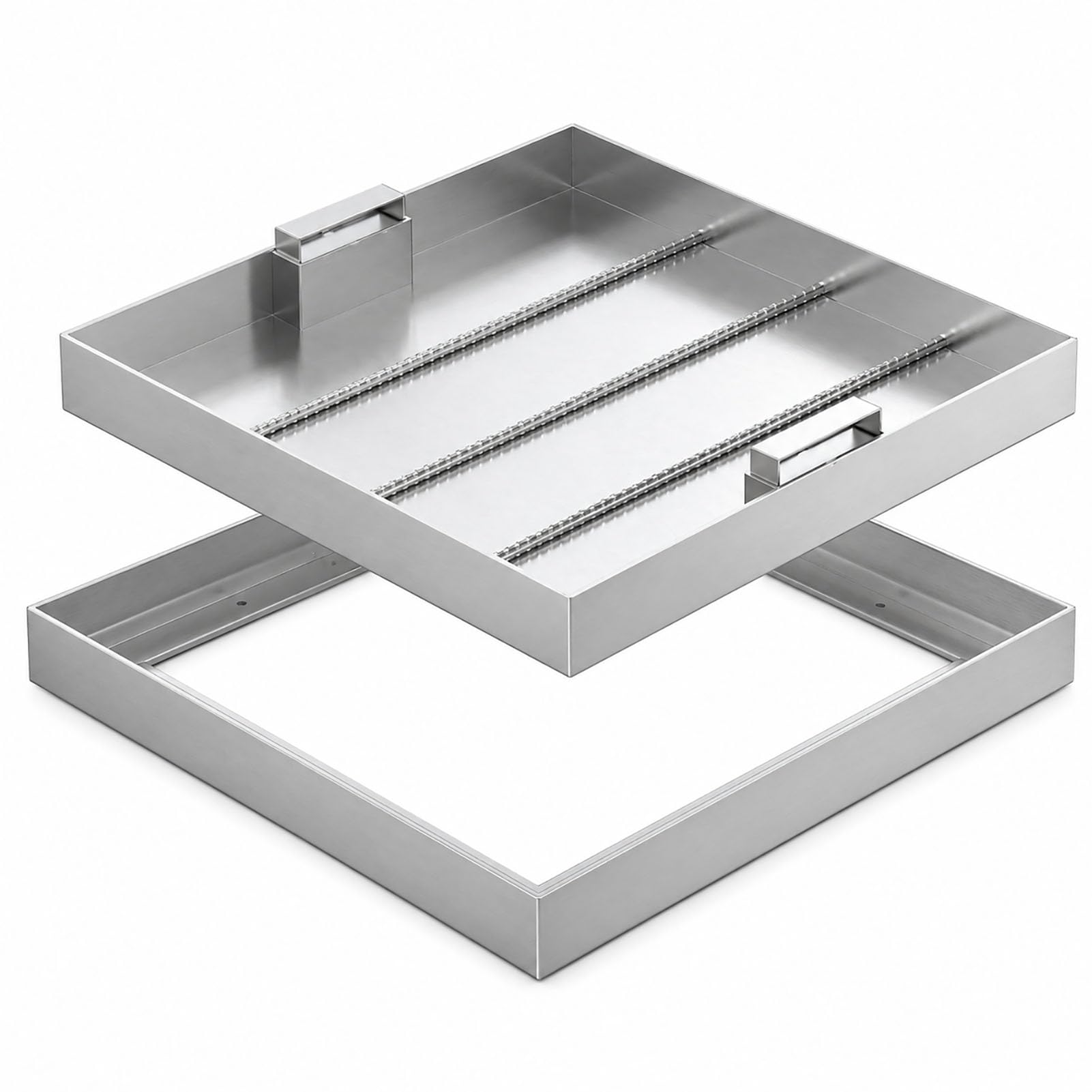Tapa de Registro de Acero Inoxidable con Marco, Tapa para Arqueta Empotrable 300-800 mm, Altura 50 mm, Rellenable con Baldosas o Pavimento para Jardín Terraza Patio,300x300mm