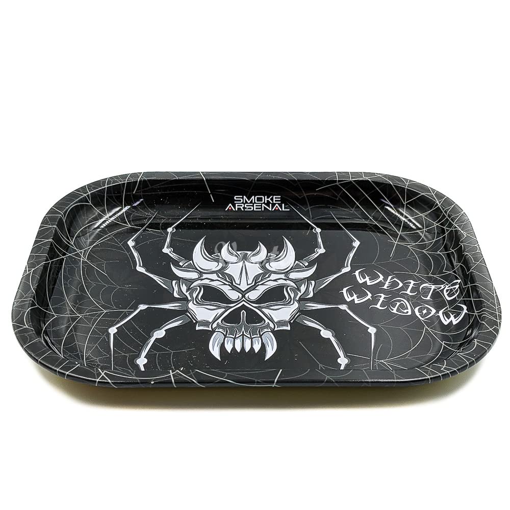 Vastu White Widow Rolling Tray - Small Metal Smoking Rolling Tray - Various Cartoon Designs (White Widow)