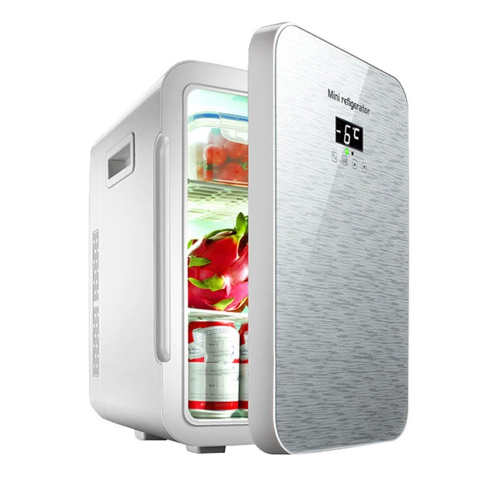 22L Mini Frigo Bevande Cooler Birra Frigorifero con Funzione di Raffreddamento E Calore Refrigerazione Dual Core con Display A LED per Auto, Case, Uffici E Dormitori AC/DC (Color : Silver)
