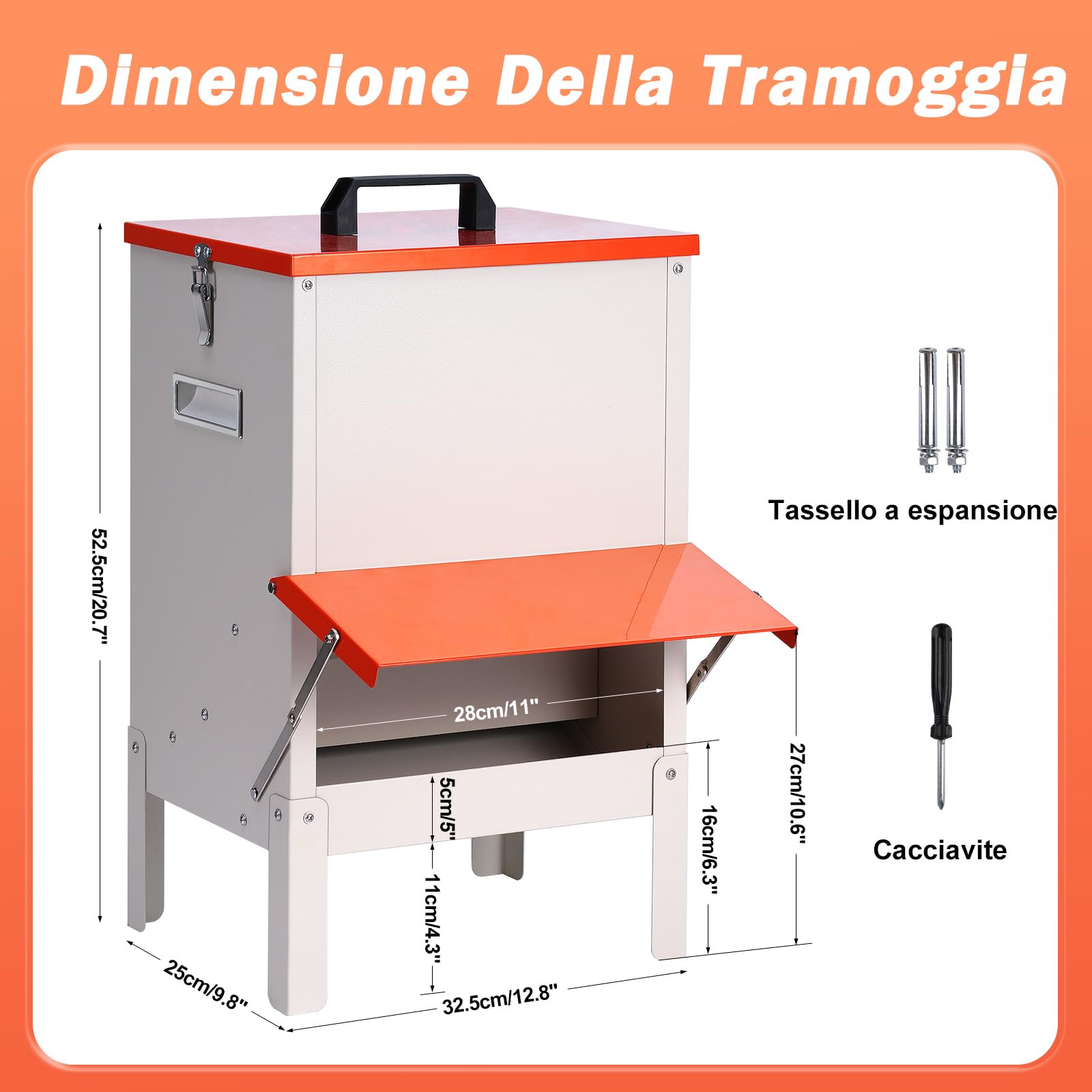 Mangeoire Automatique pour Poules avec Pieds Surélevés, Distributeur de Nourriture en Métal de 15KG, Installation Suspendue Possible, Solide et Durable