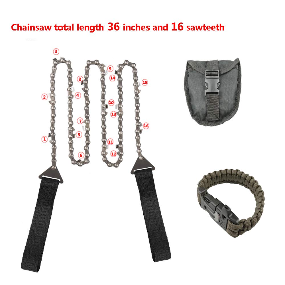 Toolshouse Hand Chain Saw,36 Inch 16 Teeth,Pocket Chainsaw with Survival Bracelet.Portable Folding Hand Saw,Fast Tree Cutting for Camping,Hiking, Hunting, Gardening and Outdoor Emergency