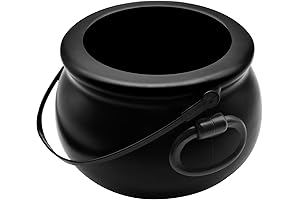 8" Plastic Black Cauldron Kettle Halloween Candy Bowl, Large Witch Cauldron Pot...