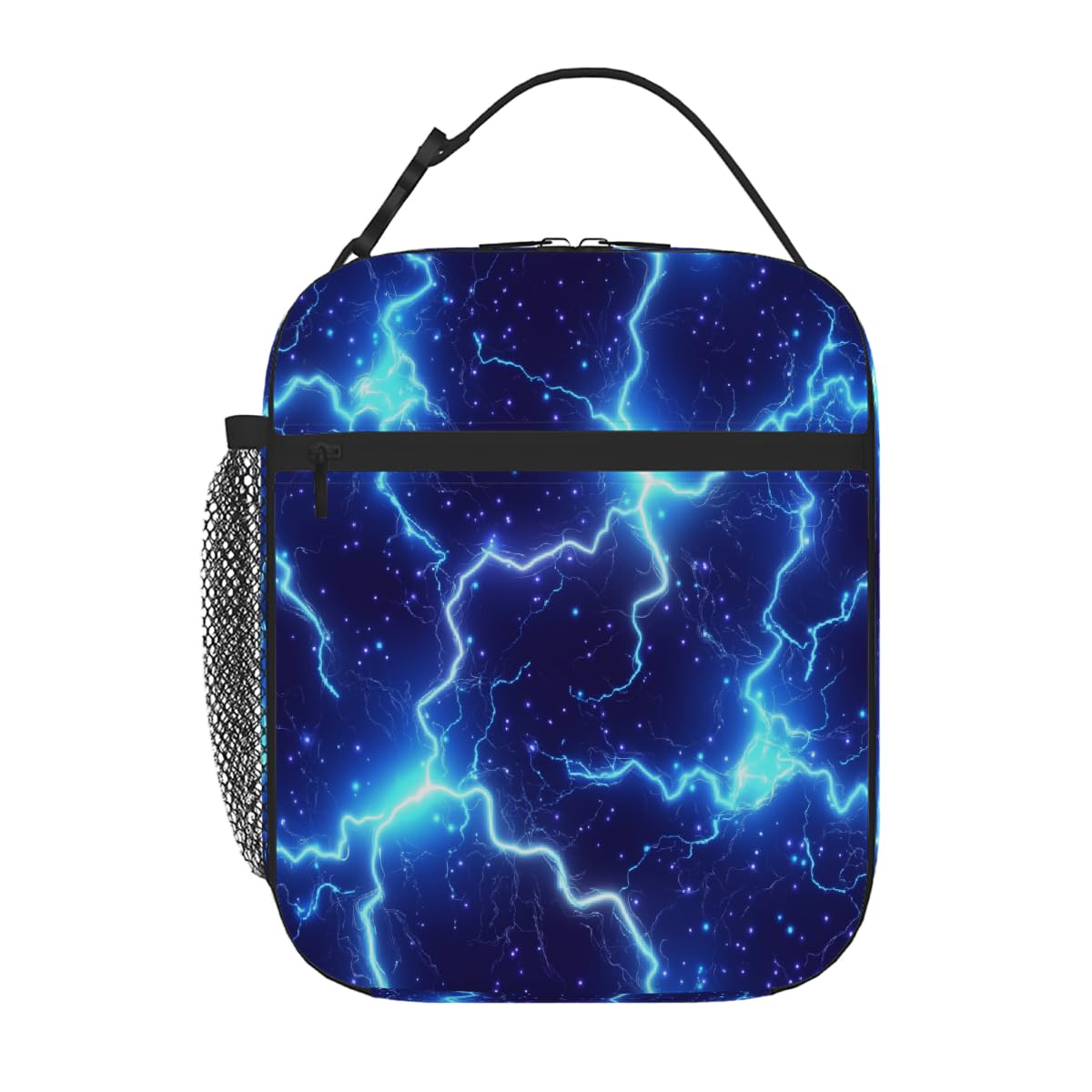 Insulated Lunch Bags Neon Blue Lightning Reusable Lunch Cooler Box with Side Pocket for Girl Boy Women Men Work School Picnic,Neon Blue Lightning
