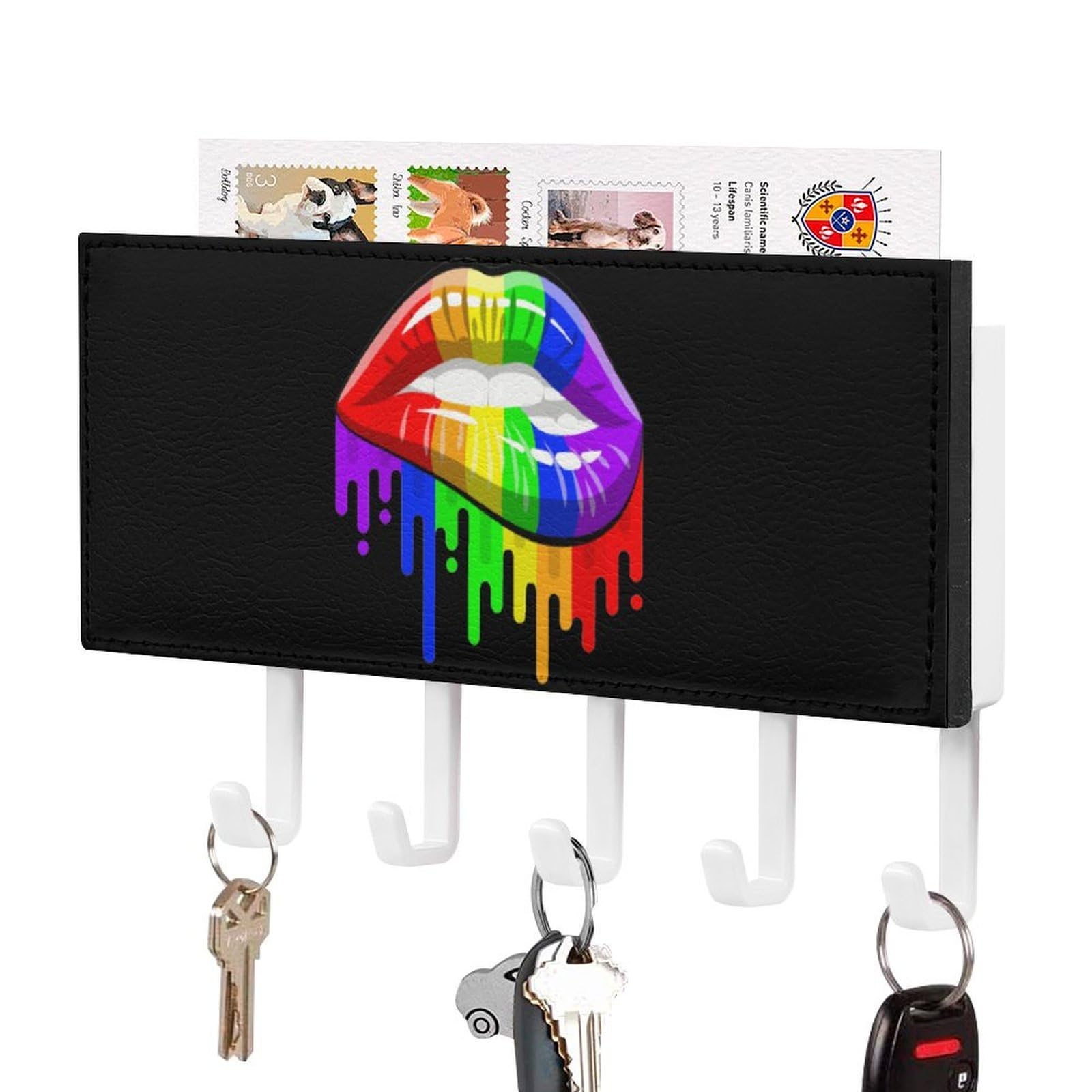 NCLQVJXZKHW LGBT Gay Prides-Rainbow Lips Key Holder with 5 Hooks Key Hooks Wall Mounted Key Racks Key Hanger Organiser Shelf