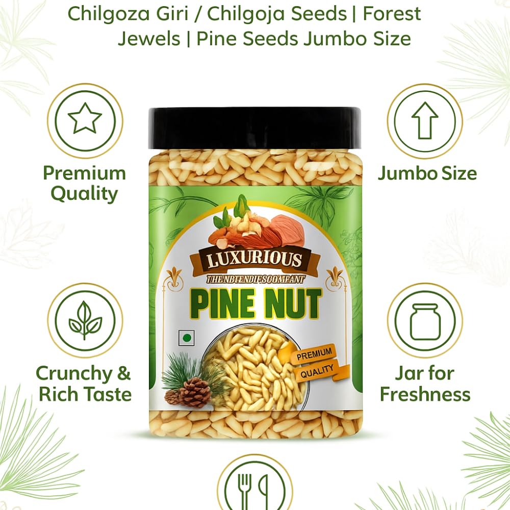 Luxurious Premium Pine Nuts 100g | Whole Chilgoza Giri/Chilgoj Seeds/Forest Jewels | Jumbo Size Without Shell | Fresh & Crunchy | Rich in Protein & Fiber | Perfect for Salads, Cooking & Snacking - Image 4 thumbnail