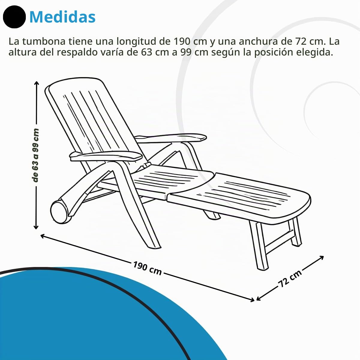 Tomaino - Tumbona de plástico para jardín – Respaldo reclinable, plegable con ruedas – Camping, playa, piscina, para exterior (verde)