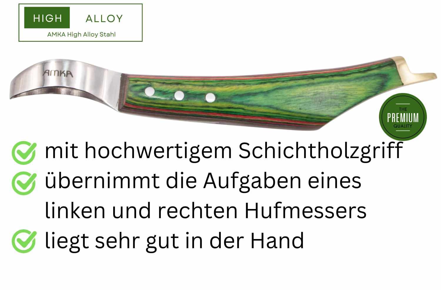 AMKA Has Schlaufenhufmesser High Alloy Stahl Schichtholzgriff ergonomischer Griff