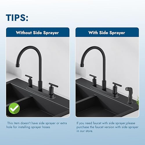 Miniatura 2 de Grifos de cocina para fregadero de 3 agujeros, arco alto con boquilla giratoria de 360, grifo de fregadero de cocina de 2 manijas de 8 pulgadas con