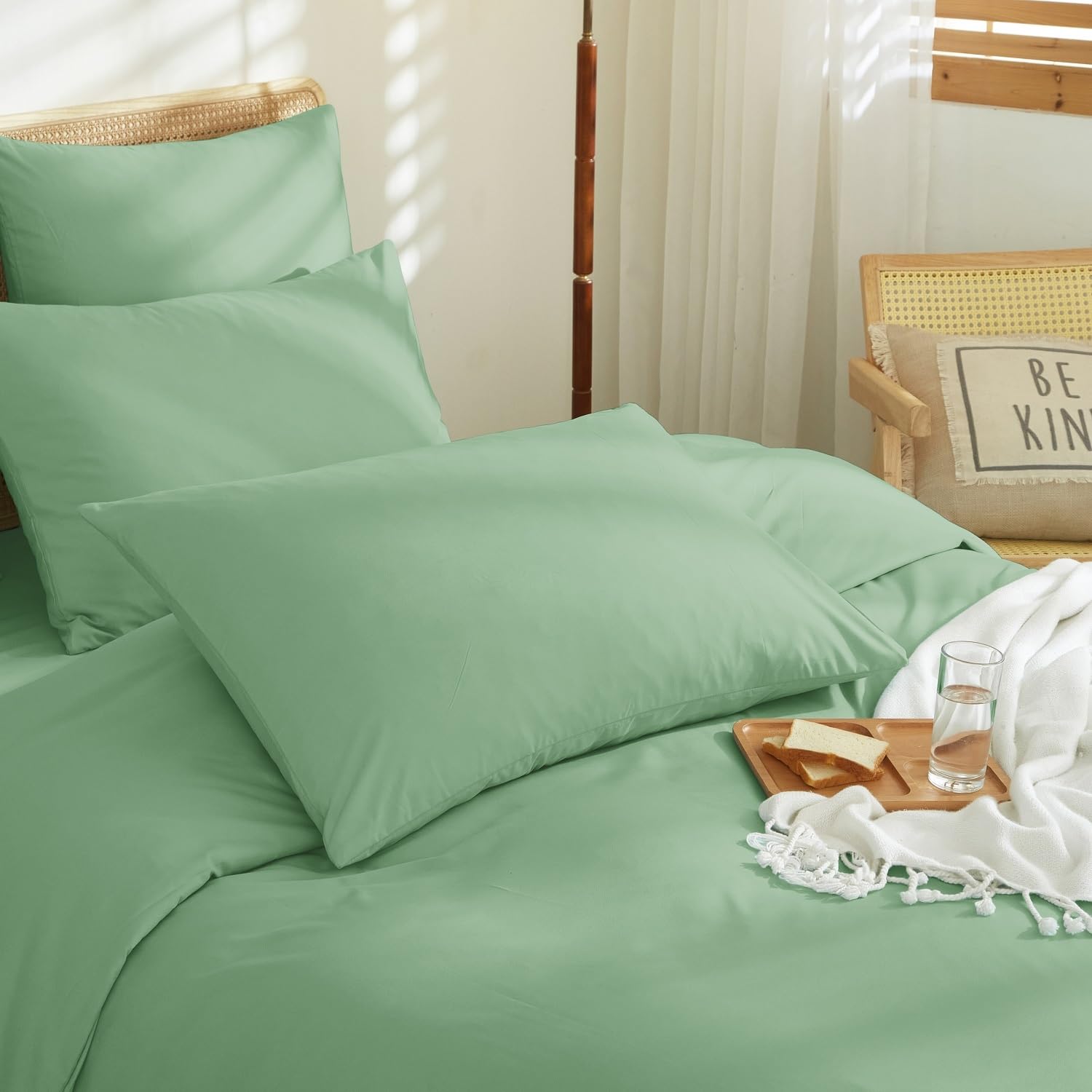 Parure De Lit 220x240 Vert Géométrique Luofanfei - Housse De Couette Microfibre 3 Pièces Avec Taies