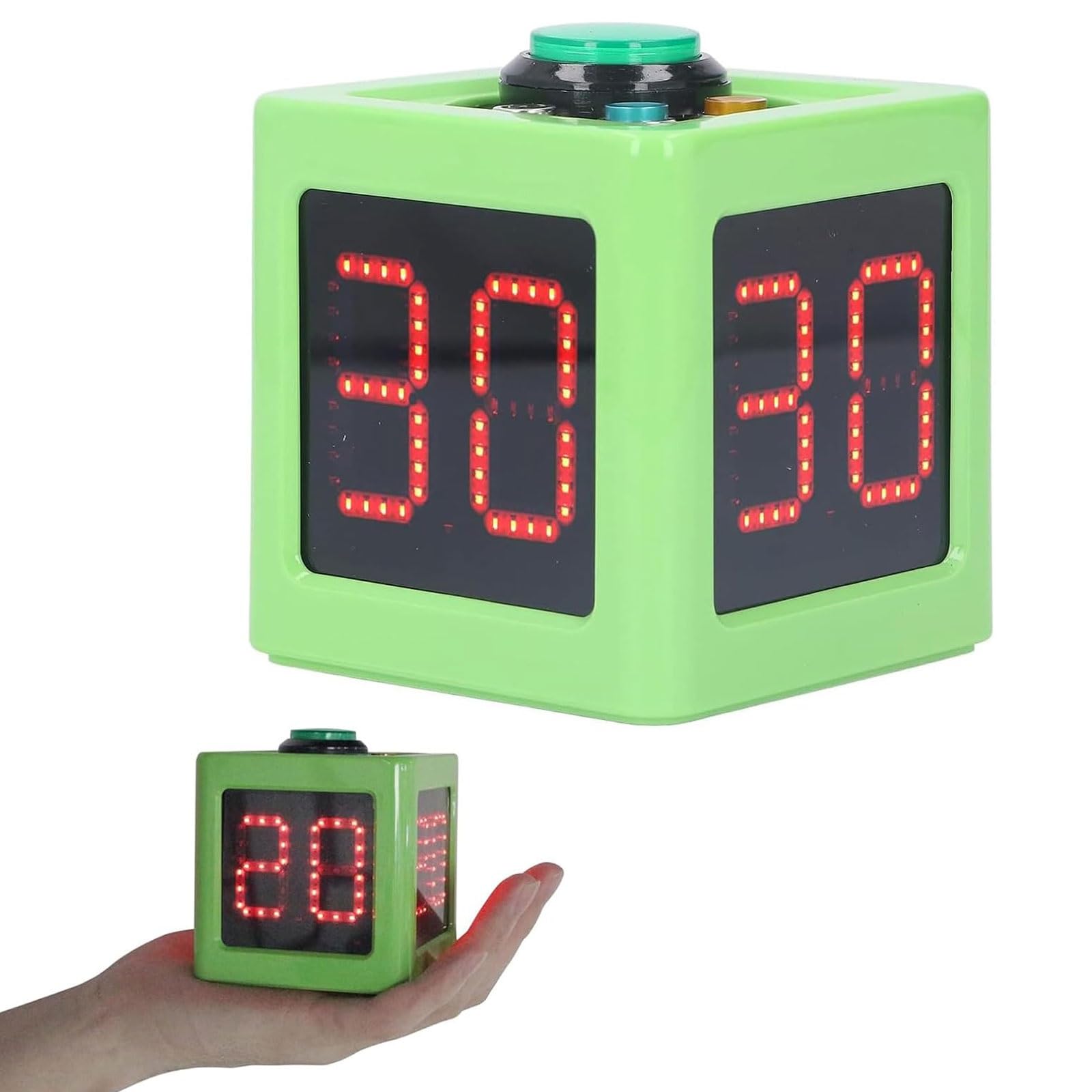 ZMJGLL Poker Shot Clock,4-Sides Cube Timer,Seconds Countdown Timer, 20/30 Sec and Custom Time, Brightness Adjustable & Character Height 1.4inch, for Chess Tournament (Green)