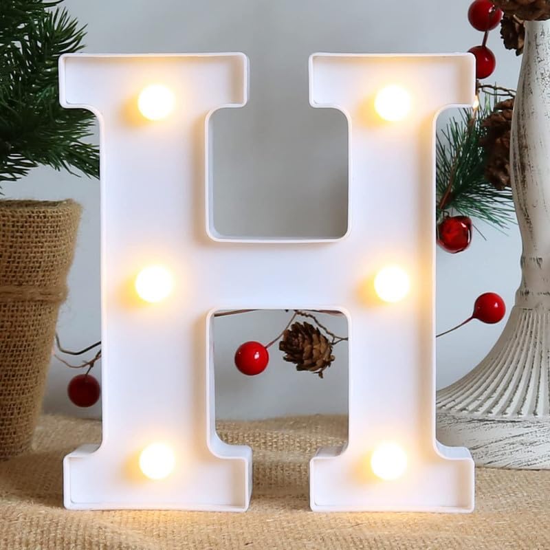 SATYAM KRAFT 1 Pcs Marquee Alphabet Letter LED Light | Decorative Name Lamp for Home, Bedroom, Wedding, Birthday, Anniversary & Romantic Gift and Night and Wall Lamp (H, Small)
