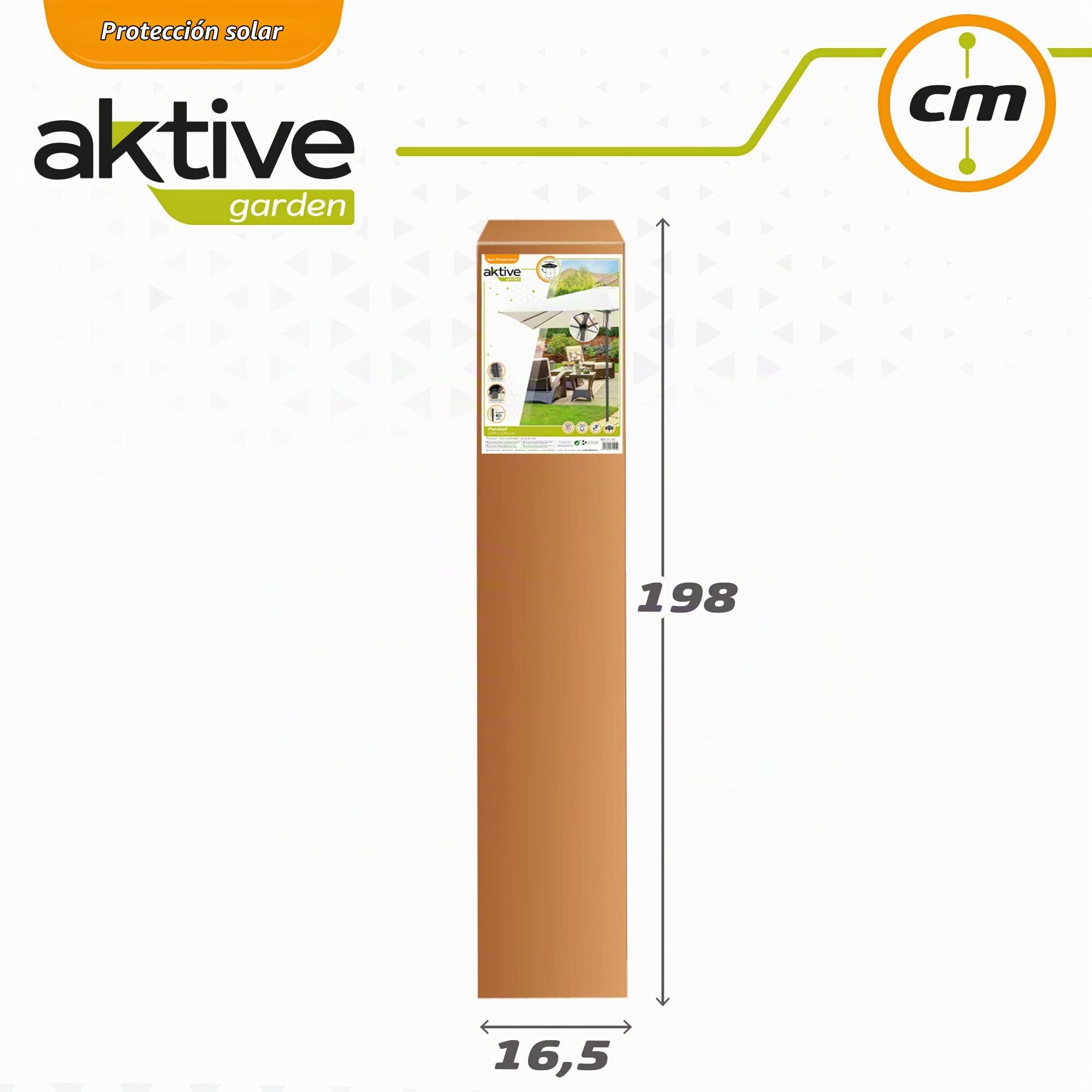AKTIVE 61125 - Sombrilla jardín y terraza exterior cuadrada antiviento 2,7x2,7m, Estructura de aluminio, fácil de plegar e instalar, Protección UV50, Altura 2,6m, Sombrillas terraza, parasol jardín