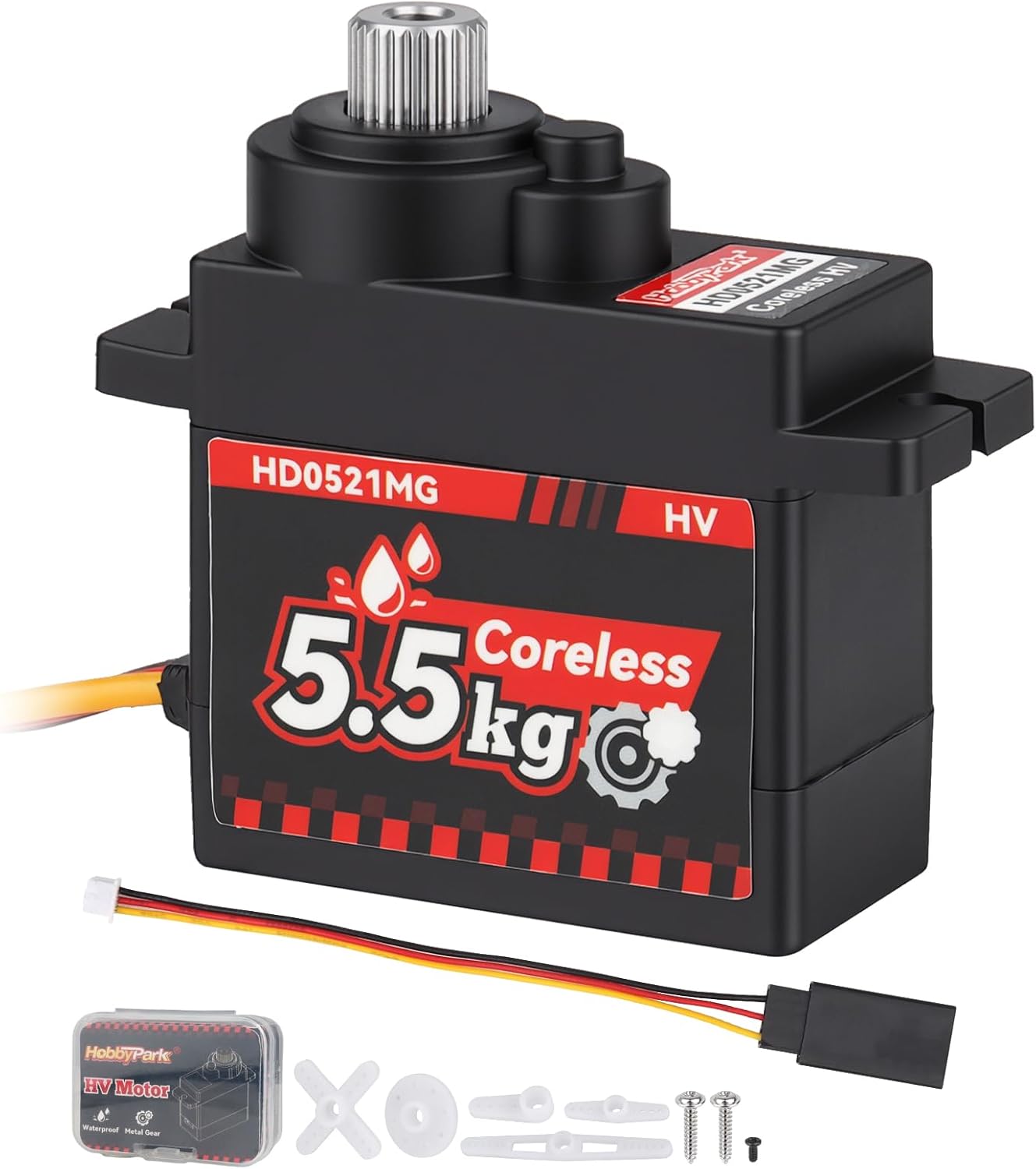HobbyPark Waterproof Micro Servo Coreless Motor Metal Gear Digital Servos 5.5kg High Torque Mini Servo for FCX24 Axial SCX24 AX24 1/24 RC Crawler Car Upgrades Replacement
