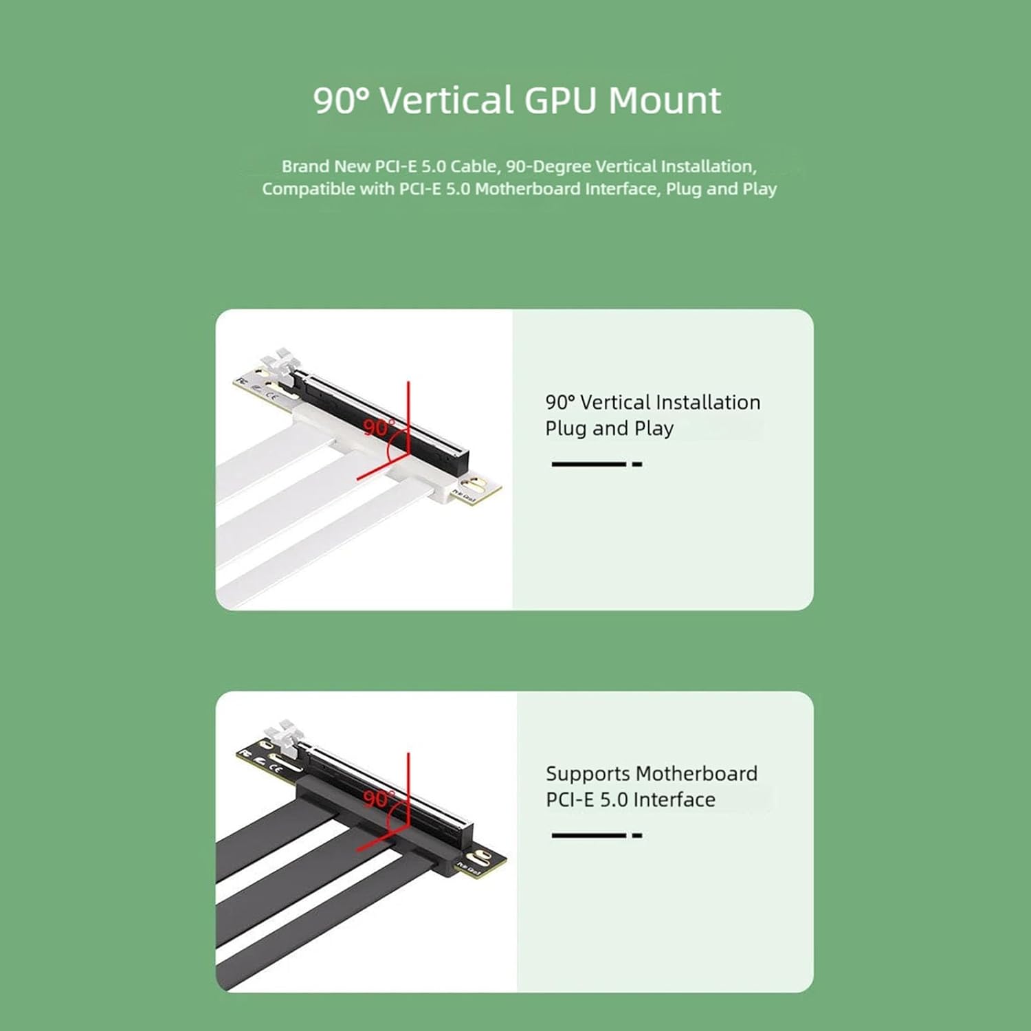PCIe 5.0 x16 90 Degree Graphics Card Adapter Connector for Motherboard Fast Speed 32GT/s Data Transfer Space Saving