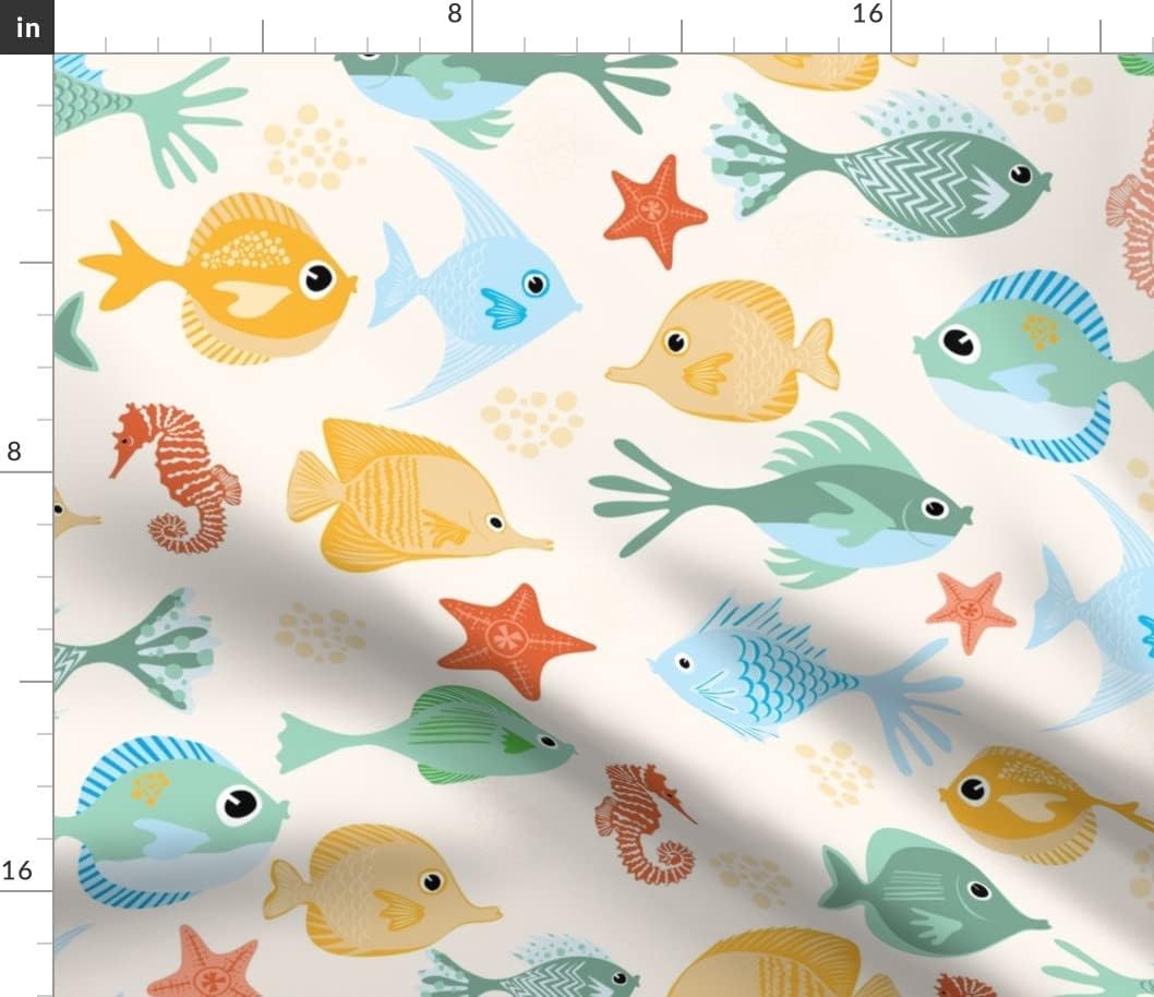 Spoonflower Fabric - Whimsical Fish Coastal Nautical Beach Tropical School Pastel Ocean Printed on Petal Signature Cotton Fabric by The Yard - Sewing Quilting Apparel Crafts Decor