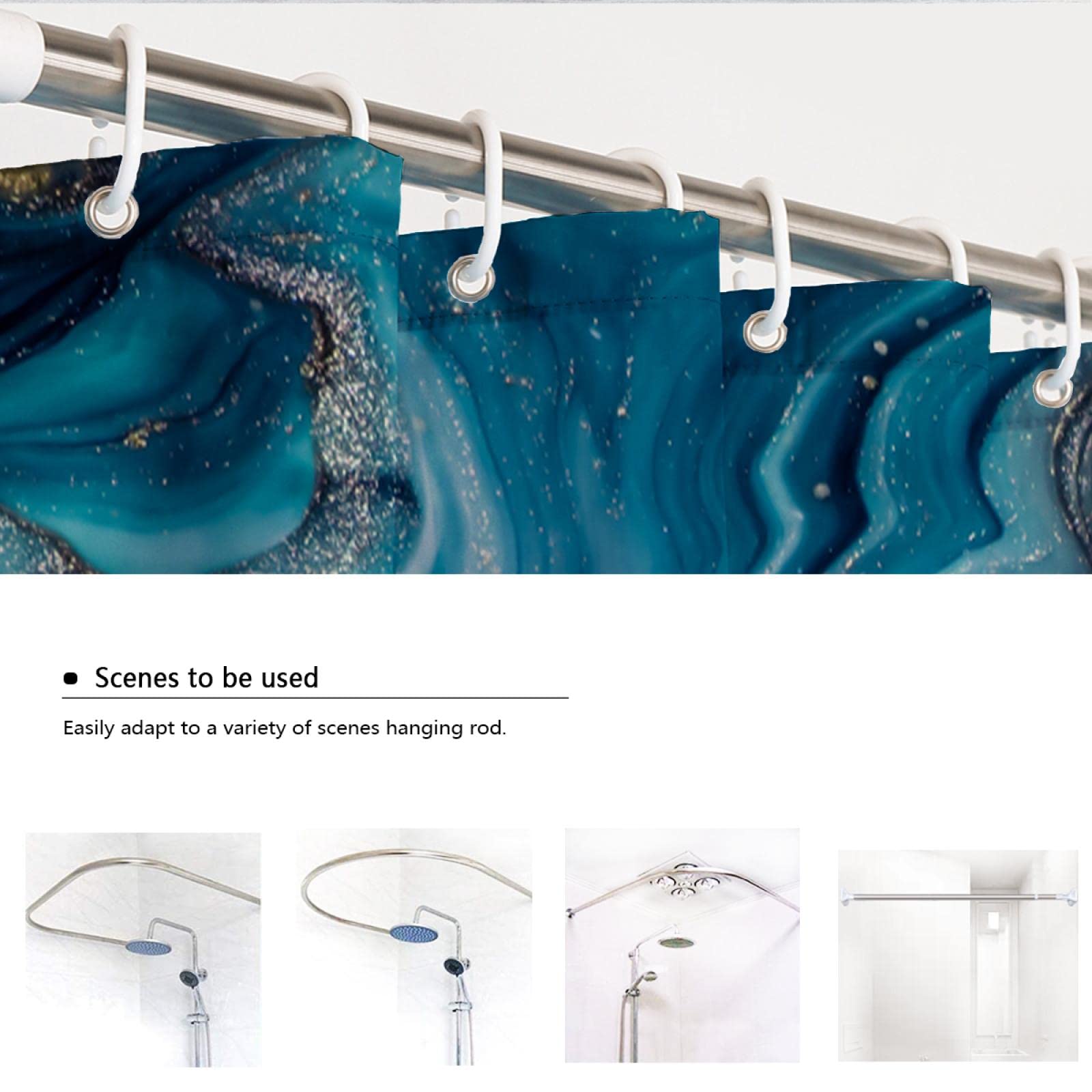 Ruelvth Duschvorhang-Set – Türkisfarbener Marmor-Look, Wasserdicht – 183x213 Cm – Mit Haken, Für Bad, Wohnmobil, Hotel