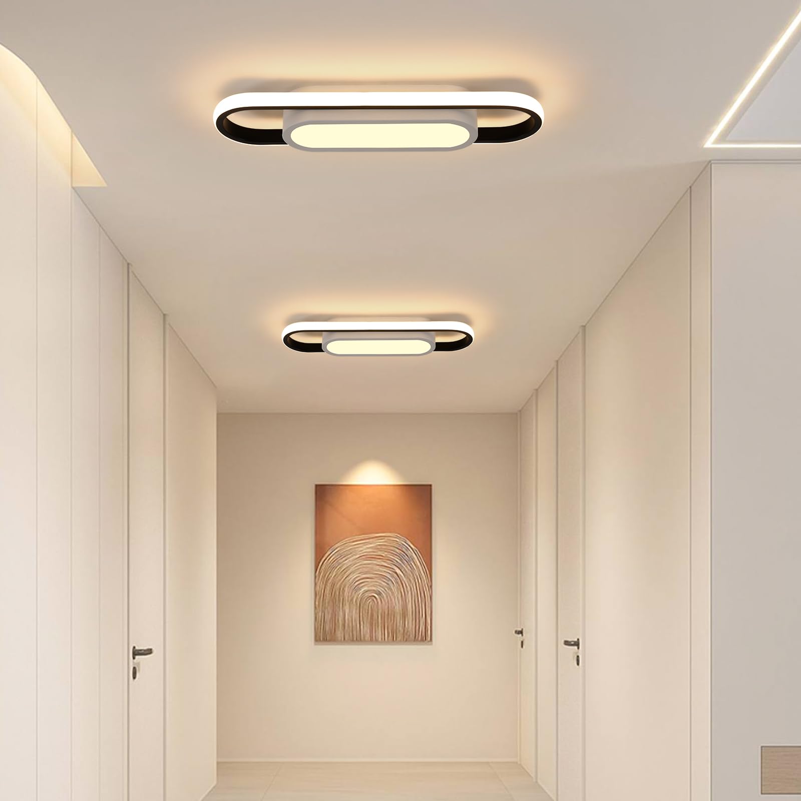 Riserva Plafón Led Techo Moderno, 30W 3000LM Rectangular Lámpara de Techo Led 3000K Luz Blanco Cálido, Luz de Techo de Acrílico para Dormitorio Cocina Pasillo, L40 *W12cm, Blanco y Negro