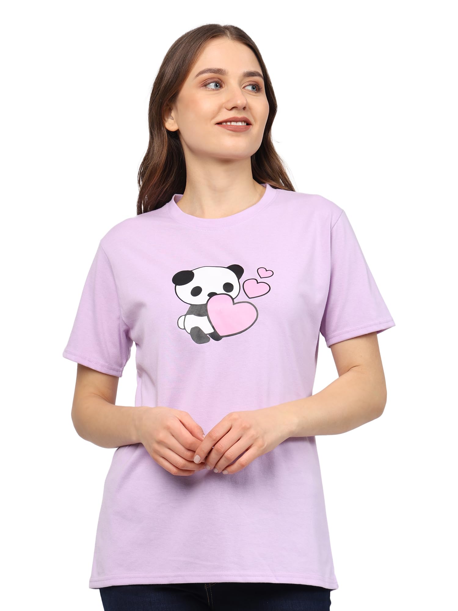 TQH Women Printed Round Neck Cotton Blend Purple T-Shirt