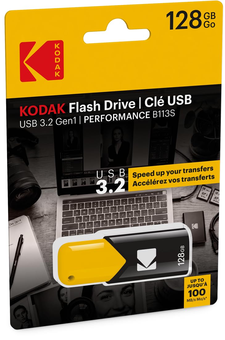 Kodak Chiavetta USB 3.2 da 128 GB, serie B110S, fino a 100 Mb/s, senza cappuccio