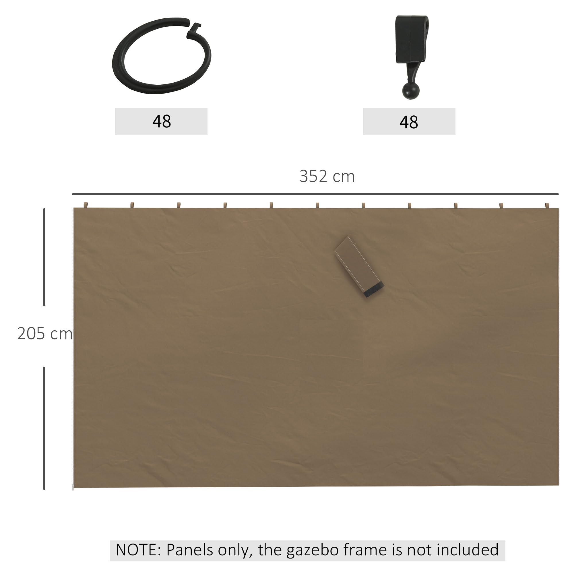 Outsunny 4er-Pack Ersatz-Vorhänge für 3x4m-Pavillon Dunkelbraun | Sichtschutz, Außenpavillon-Seitenwände, Zubehör