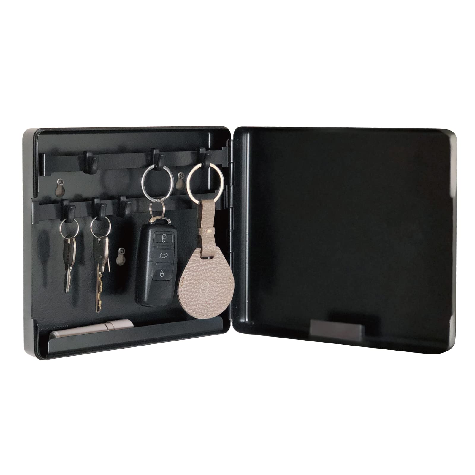 Carl KH-002-K Magnetic Key Hanger, Box Shape, Movable Hooks, Steel, Black, 6 Hanging