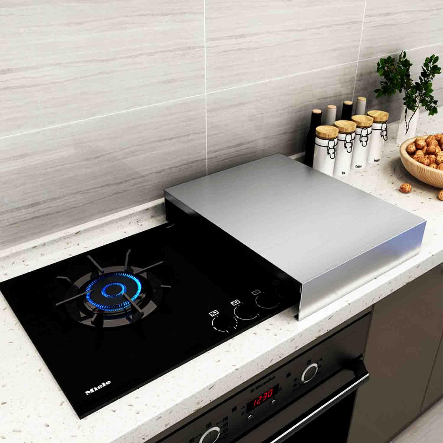 Photo 1 of HJJKKH Gas Stove Top Cover, Stove Burner Covers, Stainless Steel Stovetop Noodle Board for Cooktop RV Sink Electric Stove L14.6" x W21.3" x H2.76" Kitchen Stove Rack,Cooker Top Bracket Small Stainless Steel-Silver-54X37CM
