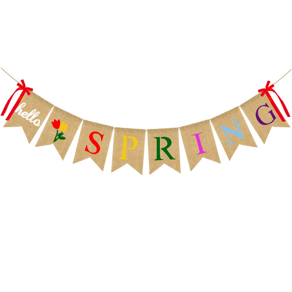 Amazon.com: JOZON Hello Spring Burlap Banner Jute Spring Bunting Banner ...