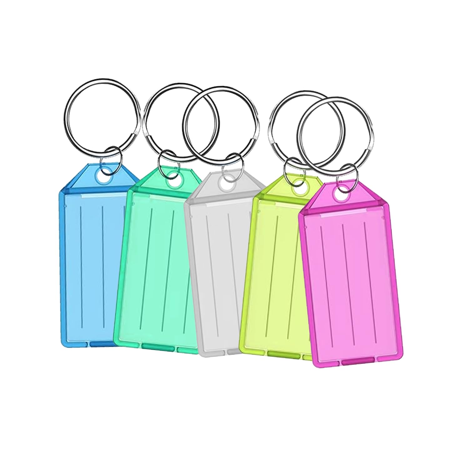 Primes DIY 5 Pack Tough Plastic Key Tags with Split Ring Label Window, Keychain with Label Key Ring ID Tag Multi Color