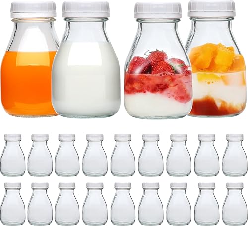 Accguan Botellas de vidrio reutilizables con tapas, 11 onzas, adecuadas para leche, jugo, bebidas, fiestas, bodas, suministros de ducha y regalos