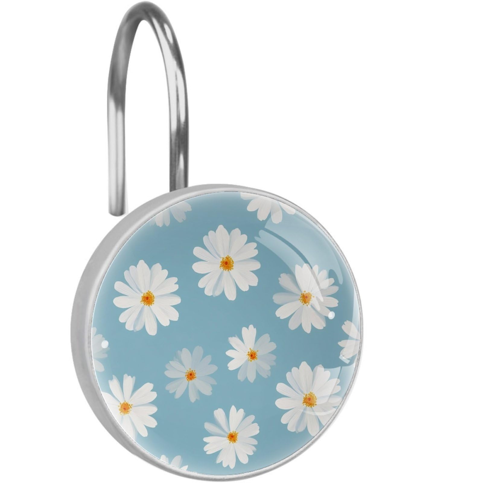 VAPOKF Decorative Shower Curtain Hook, White Daisy Rustproof Stainless Steel Shower Curtain Hook for Bathroom, Shower Curtain Hangers for Shower Rod