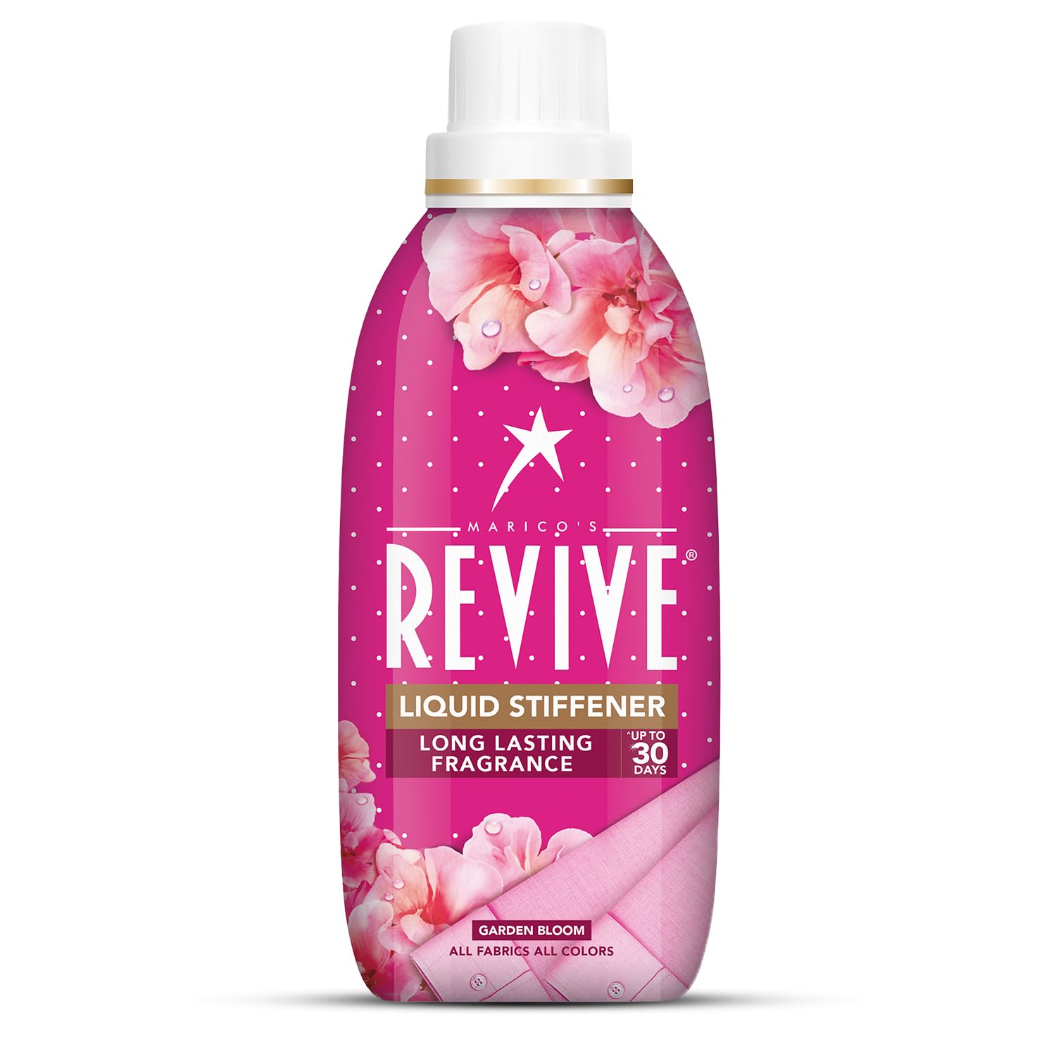 Revive Liquid Stiffener with Garden Bloom fragrance. Long lasting fragrance that lasts upto 30 days, 395g