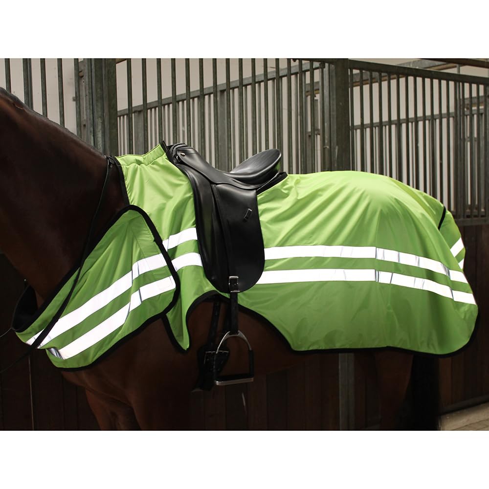 PFIFF 103009 Manta Reflectante de equitación con Peto en el Pecho, Manta Reflectante, Manta de Seguridad, Caballo, Amarillo, neón, COB