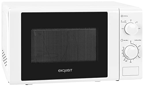 Exquisit® Mikrowelle, 20 l, 700 W, 5 Leistungsstufen, Weiß, lackierte Innenausstattung, Schnellstart, Auftaufunktion, Teller 25,5 cm, Druckknopföffnung, Maße 25,8 x 43,9 x 32,3 cm. Exquisit® Mikrowelle, 20 l, 700 W, 5 Leistungsstufen, Weiß, lackierte Innenausstattung, Schnellstart, Auftaufunktion, Teller 25,5 cm, Druckknopföffnung, Maße 25,8 x 43,9 x 32,3 cm.