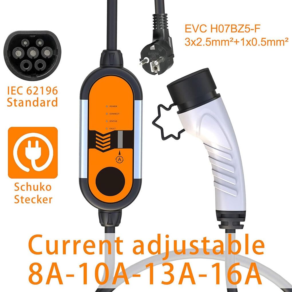 Caricabatterie portatile per veicoli elettrici di tipo 2 IEC62196-2 con cavo da 5 m da 8A-16A, opzione di ricarica rapida per appassionati di veicoli