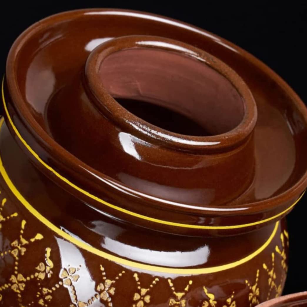 Tarro de fermentación de cerámica tradicional grande, tarro de decapado de porcelana engrosada, olla de kimchi con tapa Contenedores sellados de almacenamiento de alimentos de cerámica, fermenta