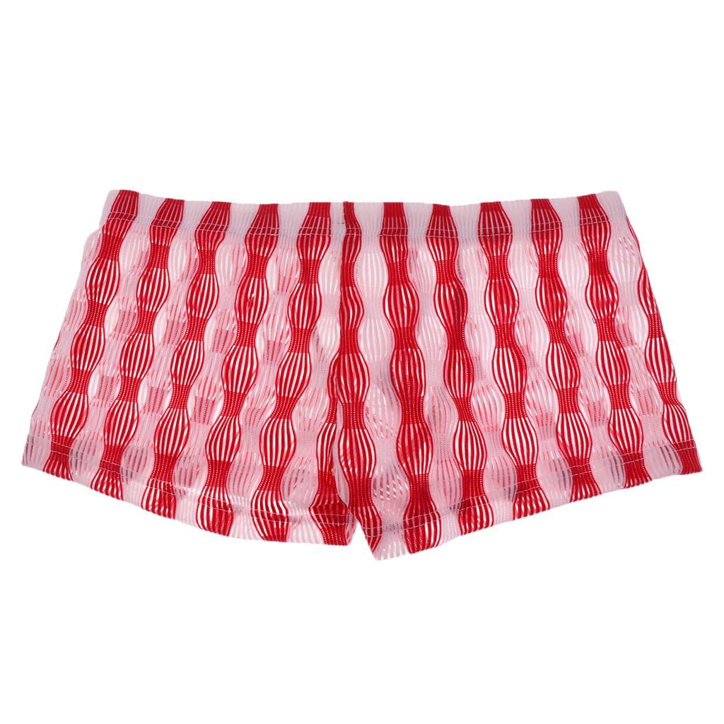 Sexy Low Waist Men's Flat Pants Boxer Underwear Mesh Underpants 30 Red-image-29