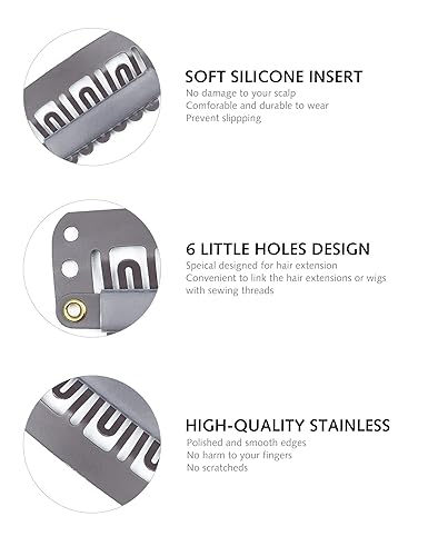 Miniatura 5 de Yamel 50 extensiones de cabello de 6 dientes para mujer, pinzas de metal en forma de U con pinzas de goma para peluca para extensiones de cabello